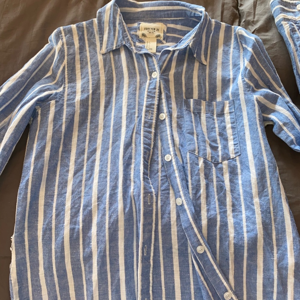 Forever 21 blue and white striped button up